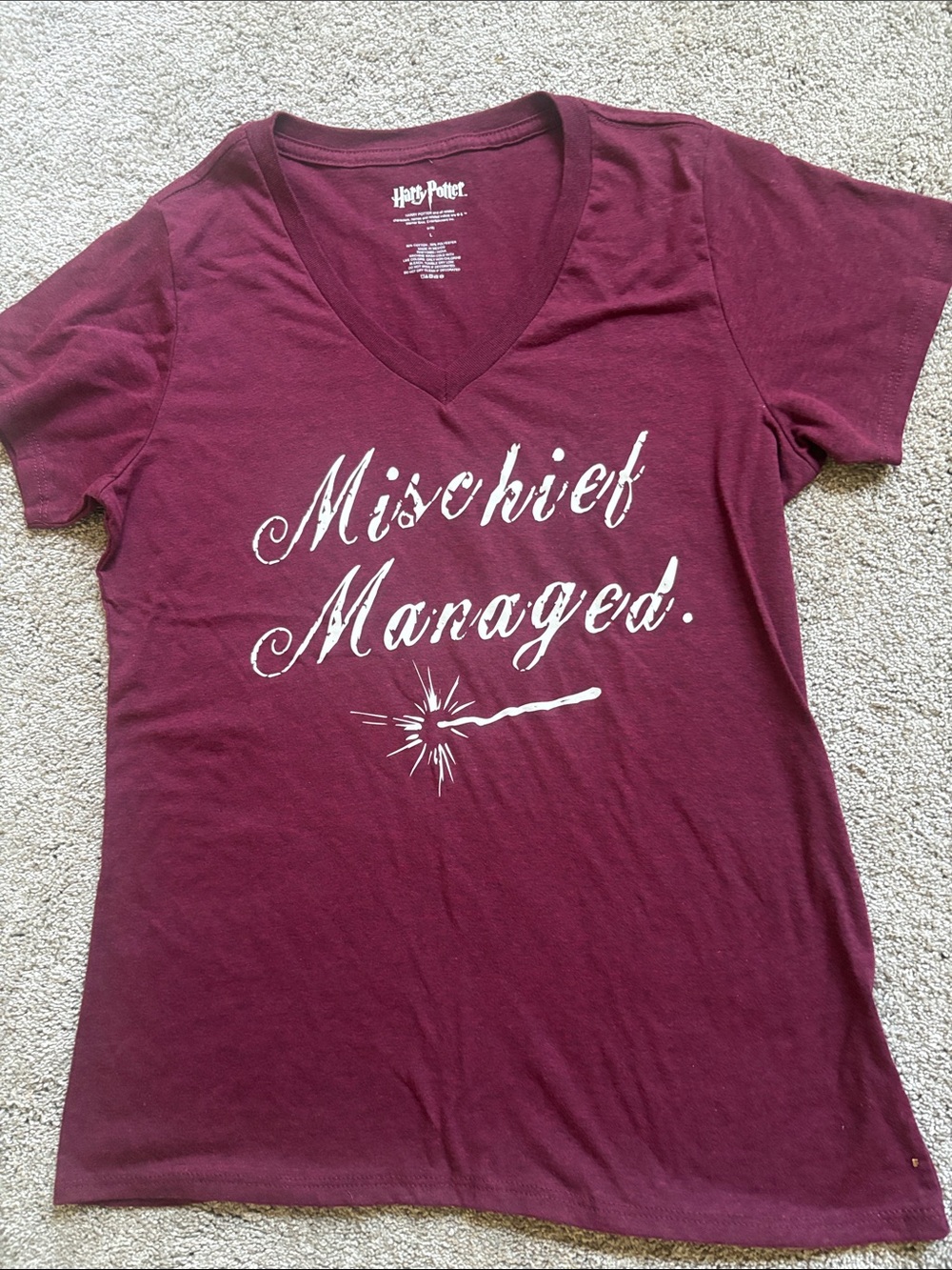 Warner Bros. Women's V-Neck Tee - Burgundy with White Script